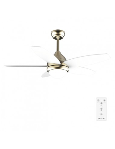 Cecotec EnergySilence Aero 4200 GoldWhiteWood Ventilador de Techo con 5 Aspas y Luz - 53W - Diametro de 42" - 3 Tonos LED -