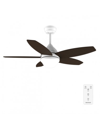 Cecotec EnergySilence Aero 4200 WhiteandDarkWood Ventilador de Techo con 5 Aspas y Luz - 53W - Diametro de 42" - 3 Tonos LED