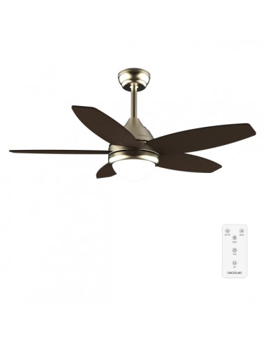 Cecotec EnergySilence Aero 4200 GoldDarkWood Ventilador de Techo con 5 Aspas de Madera y Luz - 53W - Diametro de 42" - LED -