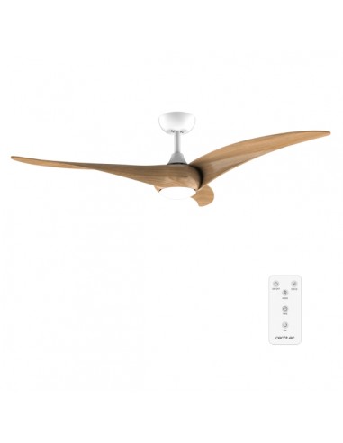 Cecotec EnergySilence Aero 5295 WhiteWood Ventilador de Techo con 3 Aspas de Madera y Luz - 40W - Diametro de 54" - 3 Tonos