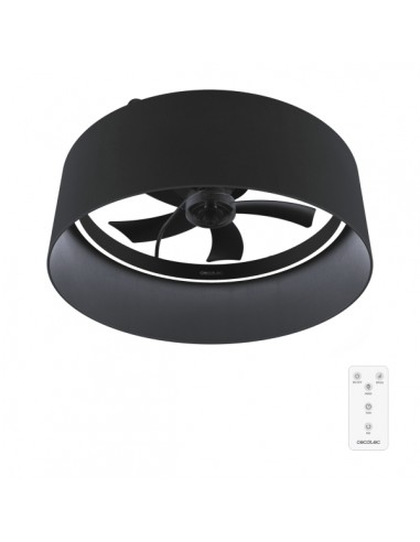 Cecotec EnergySilence LampAero 650 Black Design Ventilador de Techo con 5 Aspas y Luz - 20W - Tulipa de Tela - 3 Tonos LED -