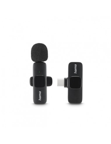 Hama Microfono de Solapa Inalambrico - 2200 Ohm - USB-C - Sujeccion con Clip - Color Negro