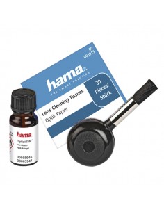 Hama Set de Limpieza para Camaras - Cepillo - Soplador - Limpiador Liquido - Hojas de Papel Fino - Incluye Bolsa - Color Negro