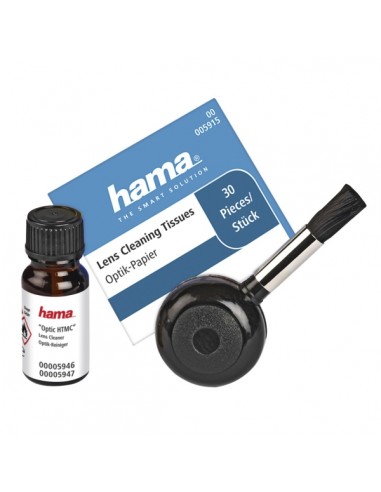 Hama Set de Limpieza para Camaras - Cepillo - Soplador - Limpiador Liquido - Hojas de Papel Fino - Incluye Bolsa - Color Negro