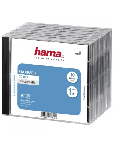 Hama Pack de 10 Cajas Vacias para CD DVD - Poliestireno - 14x12.4x1.04cm - Color Negro y Transparente