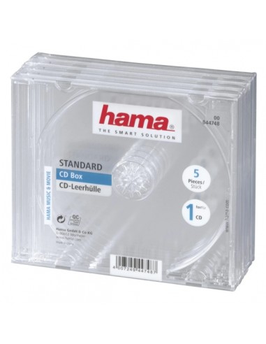 Hama Pack de 5 Cajas Vacias para CD DVD - Poliestireno - 14x12.4x1.04cm - Color Transparente