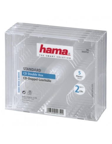 Hama Pack de 5 Cajas Dobles Vacias para CD DVD - Poliestireno - 14x12.4x1.04cm - Color Transparente