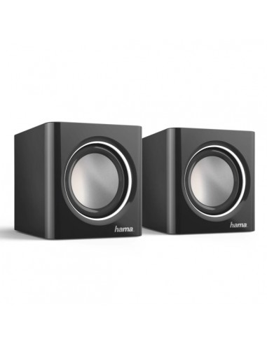 Hama Altavoces de Sobremesa - Cable 7cm - Frecuencia hasta 20GHz - Jack 3.5mm - 7x7x7cm - Color Negro y Plata