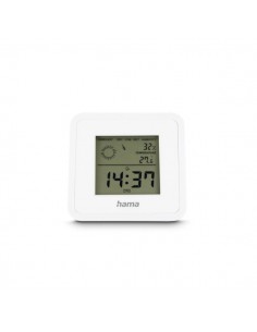 Hama Borneo Medidor de Temperatura y Humedad para Interior - Pantalla Digital - Reloj - Indicador de Confort - 8x1.2x8cm -