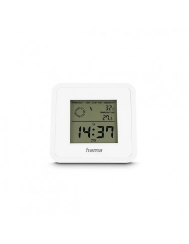 Hama Borneo Medidor de Temperatura y Humedad para Interior - Pantalla Digital - Reloj - Indicador de Confort - 8x1.2x8cm -