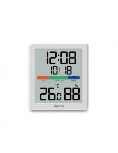 Hama Paros Medidor de Temperatura y Humedad para Interior - Pantalla Digital - Reloj - Precision 1Â C - Indicador de