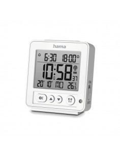 Hama Rhodes Radio Reloj Despertador - Pantalla Digital - Termometro - Funcion de Repeticion de Alarma - 2 Alarmas