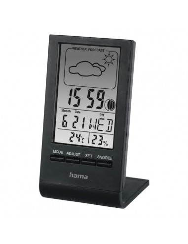Hama Medidor de Temperatura y Humedad para Interior - Pantalla Digital - Reloj - Prevision Meteorologica - Visualizacion de