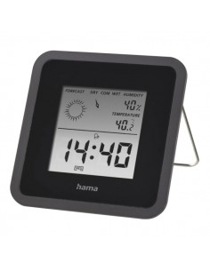 Hama Medidor de Temperatura y Humedad para Interior - Pantalla Digital - Reloj - Funcion de Alarma - Prevision Meteorologica