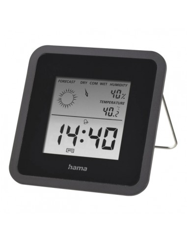 Hama Medidor de Temperatura y Humedad para Interior - Pantalla Digital - Reloj - Funcion de Alarma - Prevision Meteorologica