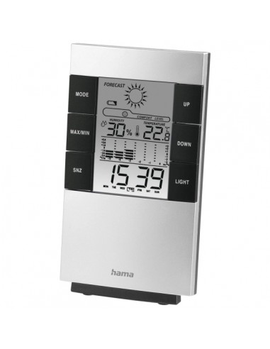 Hama Medidor de Temperatura y Humedad para Interior - Pantalla Digital - Reloj - Alarma - Prevision Meteorologica - Memoria