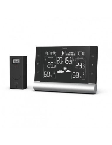 Hama Black Line Plus Estacion Meteorologica - Reloj - Prevision Meteorologica - Sensor Exterior - Radiofrecuencia -