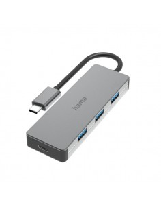 Hama Essential Hub USB 3.2 - Cable USB-C Integrado de 15cm - USB-C - 3x USB-A - Color Gris