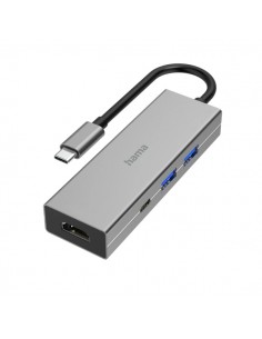 Hama Essential Hub USB 3.2 - Potencia Maxima 100W - Cable USB-C Integrado de 15cm - HDMI 4K - USB-C - 2x USB-A - Power