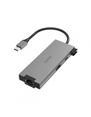 Hama Essential Hub USB 3.2 - Potencia Maxima 100W - Cable USB-C Integrado de 15cm - LAN Ethernet 1Gbps - HDMI 4K - USB-C - 2x