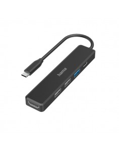 Hama Entry Hub USB 2.0 3.2 - Potencia Maxima 100W - Cable USB-C Integrado de 15cm - HDMI 4K - 3x USB-A - USB-C - Power