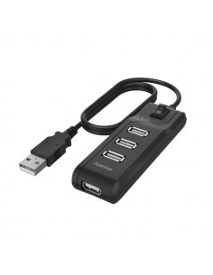 Hama Essential Hub USB 2.0 - Cable USB-A Integrado de 1.8m - 4x USB-A - Color Negro