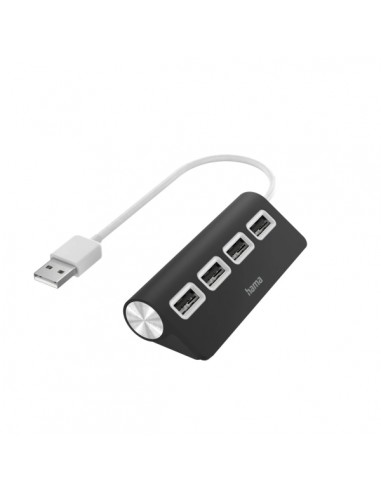 Hama Essential Hub USB 2.0 - Cable USB-A Integrado de 15cm - 4x USB-A - Color Negro