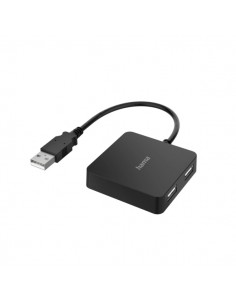 Hama Entry Hub USB 2.0 - Cable USB-A Integrado de 15cm - USB-A Hembra x4 - 5.6x5.6x1.3 - Color Negro