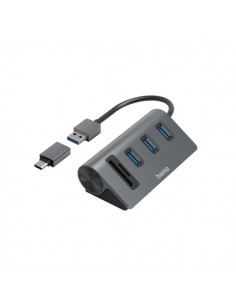 Hama Essential Hub USB 3.2 - Cable USB-A Integrado - Adapatador USB-C - Tarjeta SD - Tarjeta Micro-SD - 3x USB-A - Color