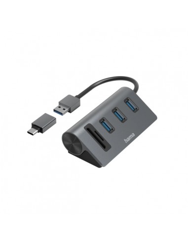Hama Essential Hub USB 3.2 - Cable USB-A Integrado - Adapatador USB-C - Tarjeta SD - Tarjeta Micro-SD - 3x USB-A - Color