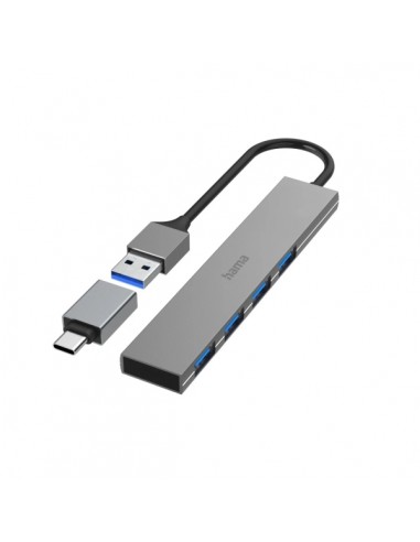 Hama Prime Hub USB 3.2 - Cable USB-A Integrado de 15cm - USB-A Hembra x4 - Adaptador USB-A a USB-C - 10.7x2.1x0.7cm - Color