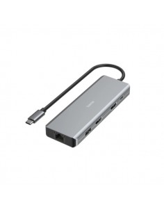 Hama Essential Hub USB 3.2 - Potencia Maxima 100W - Cable USB-C Integrado de 15cm - LAN Ethernet 1Gbps - 2x HDMI 4K - 2x