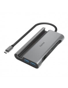 Hama Essential Hub USB 3.2 - Potencia Maxima 100W - Cable USB-C Integrado de 15cm - LAN Ethernet 1Gbps - HDMI 4K - 3x USB-A -