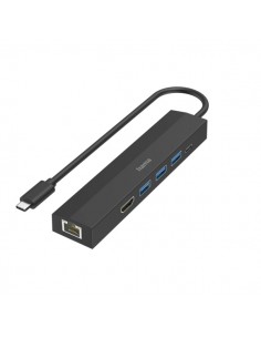 Hama Entry Hub USB 3.2 - Potencia Maxima 100W - Cable USB-C Integrado de 15cm - LAN Ethernet 1Gbps - HDMI 4K - 3x USB-A -