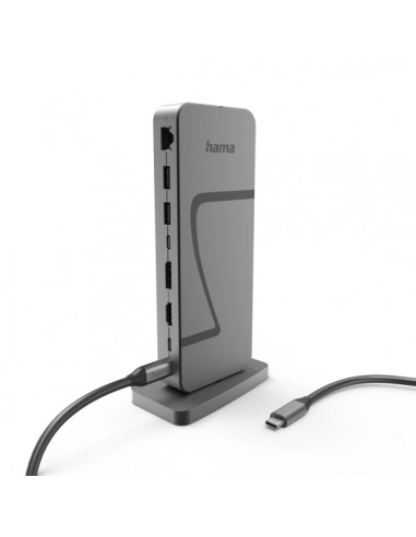 Hama Essential Hub USB 2.0 3.2 - Potencia Maxima 140W - Cable USB-C de 40cm - LAN Ethernet 2.5Gbps - DisplayPort 8K - HDMI 4K
