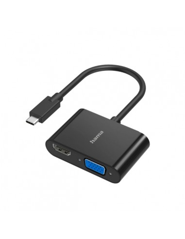 Hama Essential Adaptador de Video 2 en 1 - Entrada USB-C Macho - Salida VGA y HDMI Hembra - Color Negro