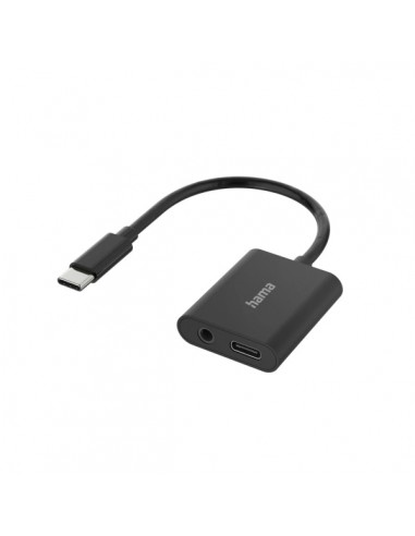 Hama Essential Adaptador de Audio 2 en 1 - USB-C Macho - USB-C Hembra - Jack Hembra de 3.5mm - Power Delivery - Color Negro