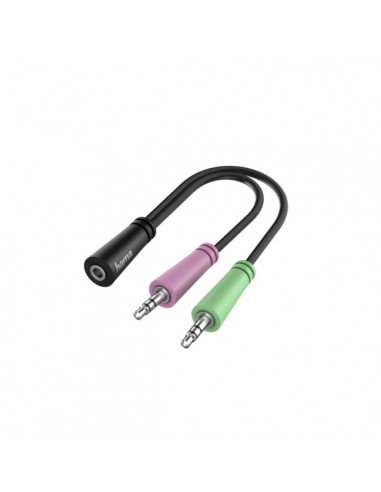 Hama Essential Cable Adaptador de Audio - 0.15m - 2x Jack Macho de 3.5mm - Jack Hembra de 3.5mm - Color Negro