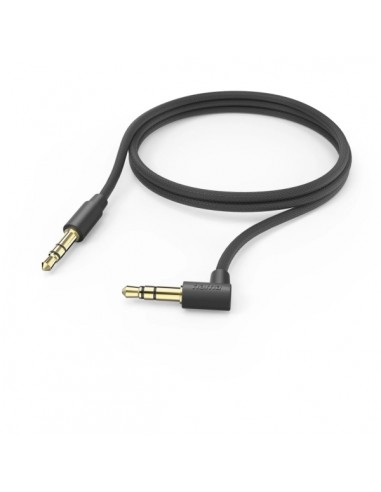 Hama Cable de Audio Acodado 90Â-- Jack 3.5mm Macho - Longitud 0.5m - Estereo - Contactos Chapados en Oro - Color Negro