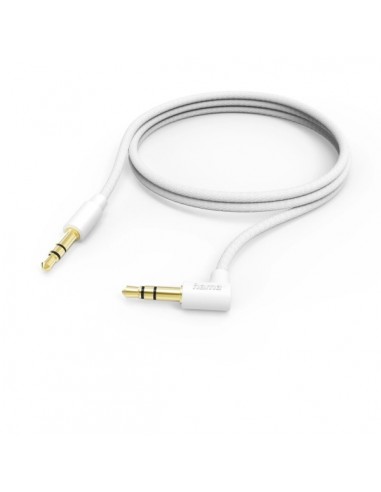 Hama Cable de Audio Acodado 90Â-- Jack 3.5mm Macho - Longitud 0.5m - Estereo - Contactos Chapados en Oro - Color Blanco