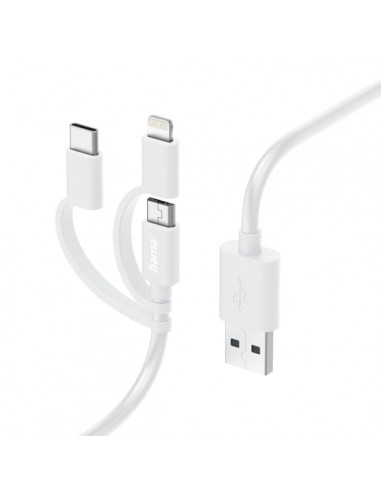 Hama Cable de Carga USB 3 en 1 - Terminales Intercambiables - Longitud 1m- USB-A - USB-C - Micro-USB - Lightning - Velocidad