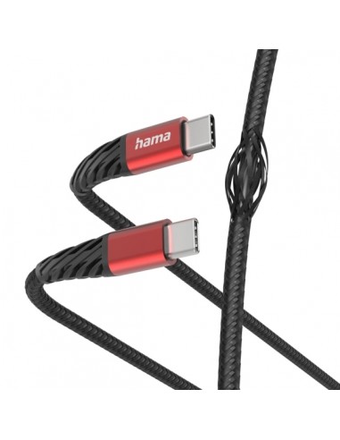 Hama Cable USB-C Macho - Potencia Maxima 60W - Longitud 1.5m - Velocidad hasta 480Mbps - Niquelado - Color Negro y Rojo