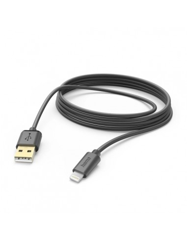 Hama Cable de Carga - USB-A Macho - Lightning - Longitud 1.5m - Velocidad hasta 480Mbps - Chapado en Oro - Color Negro