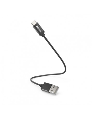 Hama Cable USB - Longitud 20cm - USB-A Macho - USB-C Macho - Velocidad hasta 480Mbps - Niquelado - Color Negro