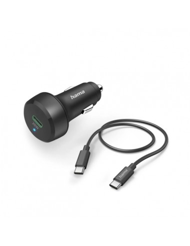 Hama Cargador de Coche 25W - Cable USB-C de 1m - Pantalla LED - Power Delivery - Qualcomm 2.0 - Color Negro