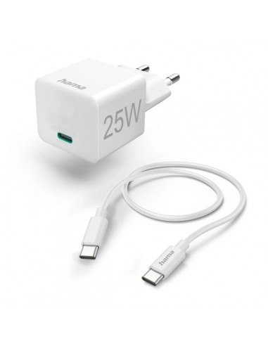 Hama Cargador de Pared - Potencia 25W - Cable 1.5m - USB-C - Power Delivery - Qualcomm - Color Blanco