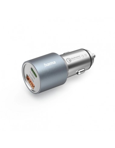 Hama Cargador de Coche 38W - USB-A - USB-C - Pantalla LED - Power Delivery - Qualcomm 3.0 - Color Plata