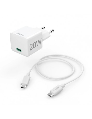 Hama Cargador de Pared - Potencia 20W - USB-C - Cable 1m - Power Delivery - Qualcomm - Color Blanco