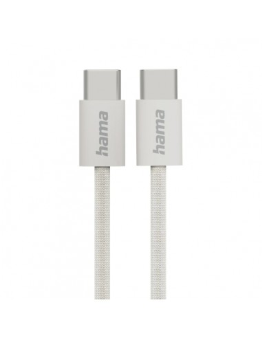 Hama Fabric Cable USB-C Macho - Potencia Maxima 60W - Longitud 1m - Nailon - Velocidad hasta 480Mbps - Blindado - Color Beige