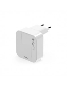 Hama Cargador de Pared - Potencia 40W - GaN - 2x USB-C - Power Delivery - Qualcomm - Color Blanco